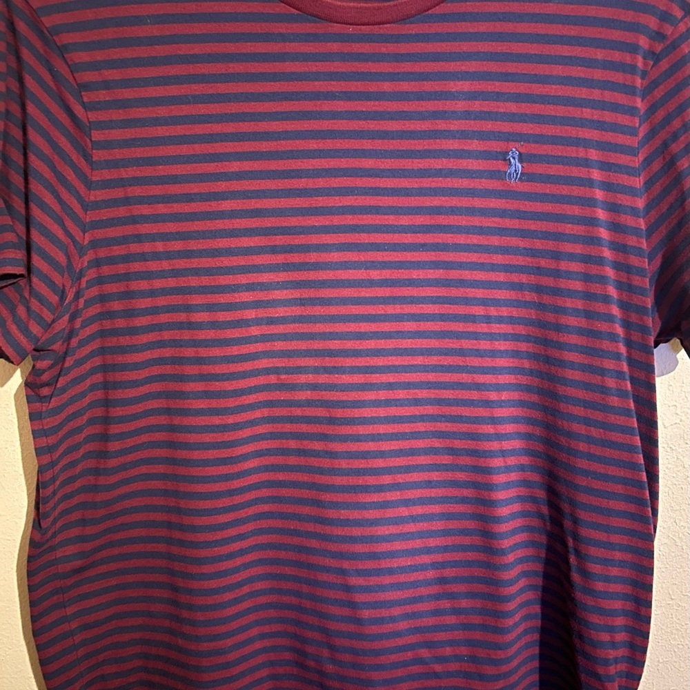 Ralph Lauren Men's Red and Blue Striped Tee